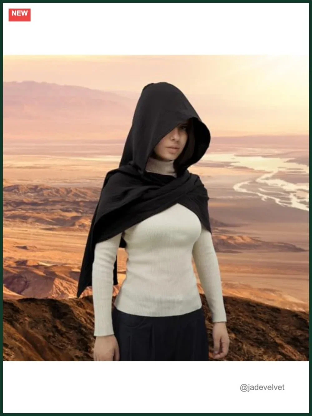Medieval Hooded Cape Scarf Linen Cotton Shawl Wrap